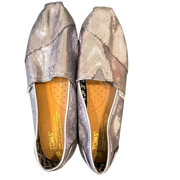 TOMS Pewter Sequin Classics Flats Womens Size 8 Slip ons - Picture 5 of 6